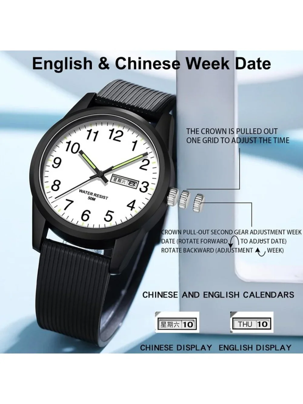 Men's Black White Simple Minimalist Sport Waterproof Analog Quartz Wrist Watch